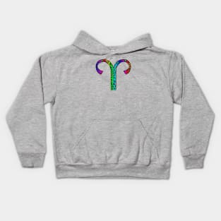 Aries Zodiac Horoscope Symbol in Dark Rainbow Leopard Print Kids Hoodie